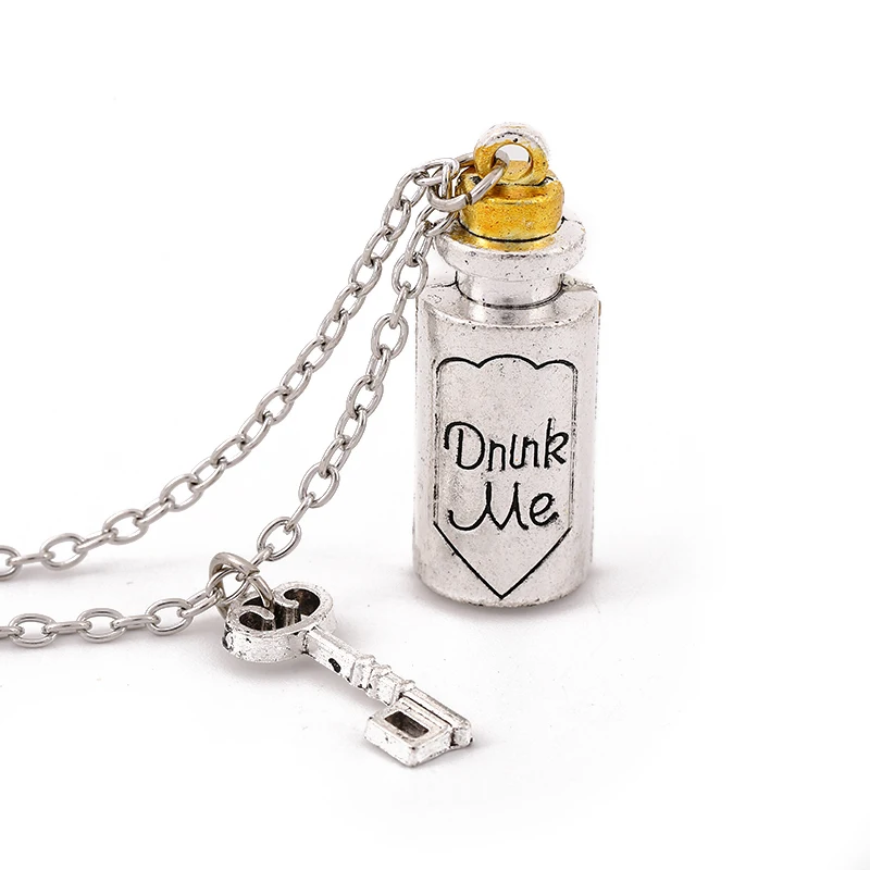 Alice in Wonderland Magic Medicine Bottle Pendant Necklace Eat Me Couple Necklace Kawaii Choker for Gifts