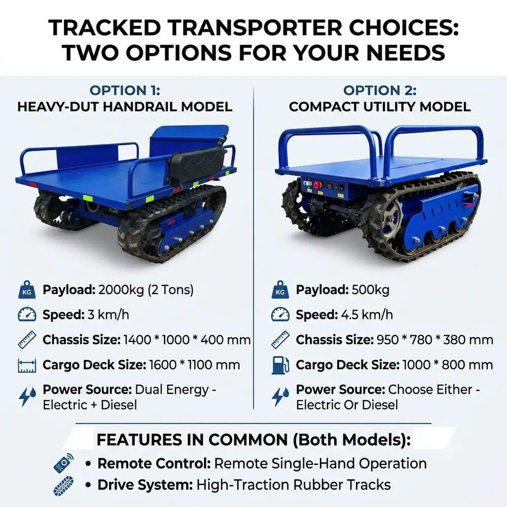 Remote Control Electric Rubber Tracked Crawler Dumper 500kg All Terrain Mini Flatbed Farm Construction Transport Carrier