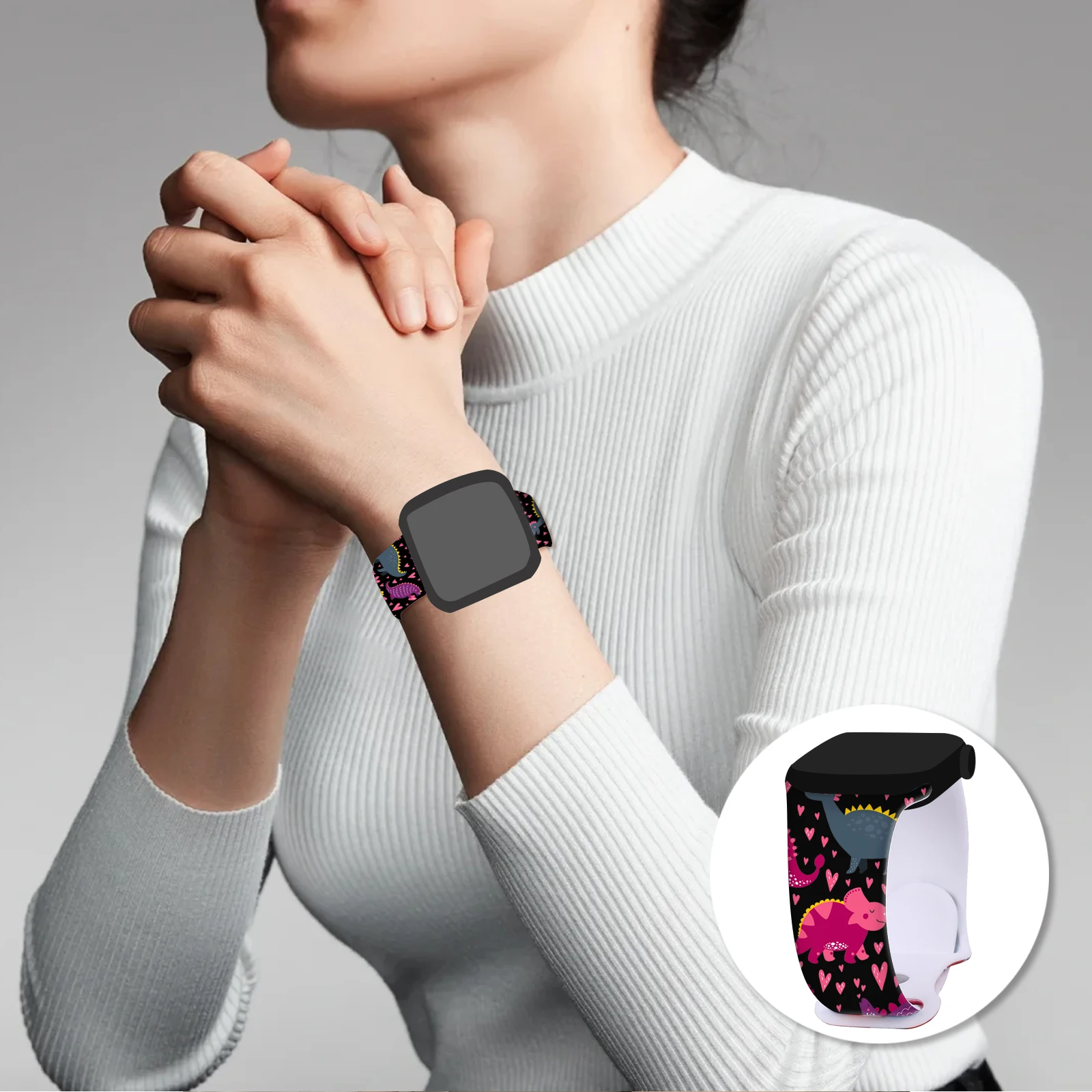 カラフルな恐竜シリーズプリントストラップ Apple Watch 11 10 9 用シリコンバンド交換可能なブレスレット iWatch 46/44/42mm ウォッチバンド用