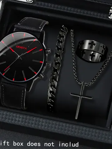 4 Pcs/set, Casual Men's Watchs Men's Watch Set Quartz Watch PU Leather Strap, The Most Ideal Gift for Men!