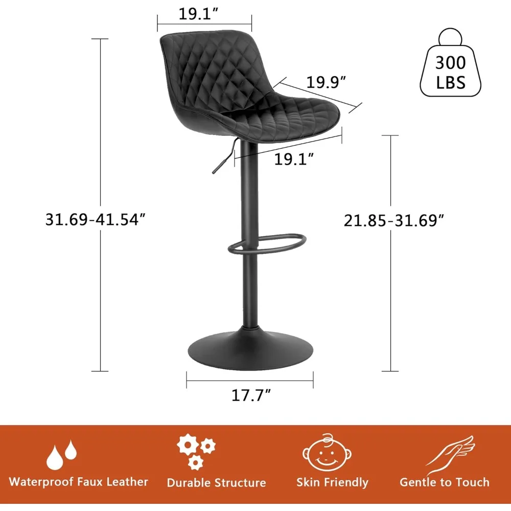 مجموعة مقاعد بار من الجلد الصناعي قابلة للتعديل مكونة من قطعتين مع ظهر مبطن لارتفاع العداد، طراز ماسي #2