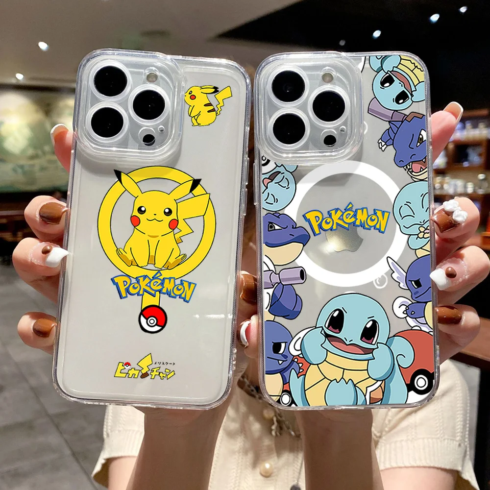 MINISO Pokomen B-Blastoise Pikachu Phone Case for iPhone 12 11 13 14 15 16 Max Pro Plus Magsafe Magnetic Wireless Cover