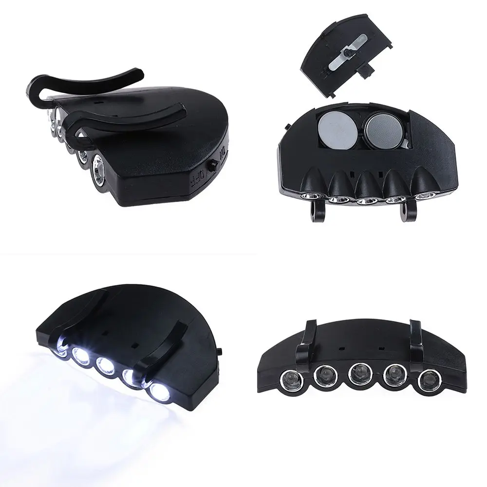 Outdoor 5-LED Flash Travel Hat Clip Lights Headlight Camping Headlamp Cap Brim Lamp