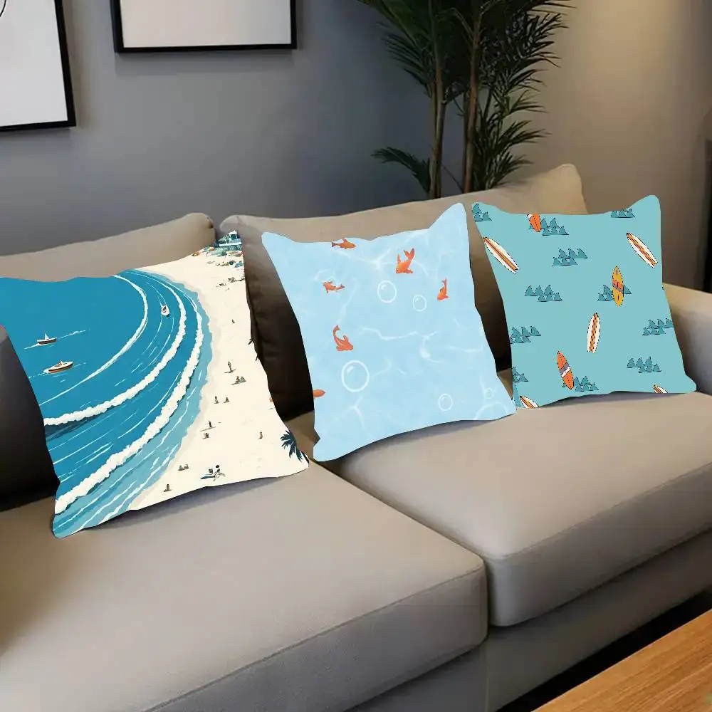 Vintage Maritime Surfing Beach Pillow Case Fashion Square Pillowcase Bedroom Sofa Room Ins Decoration Leisure