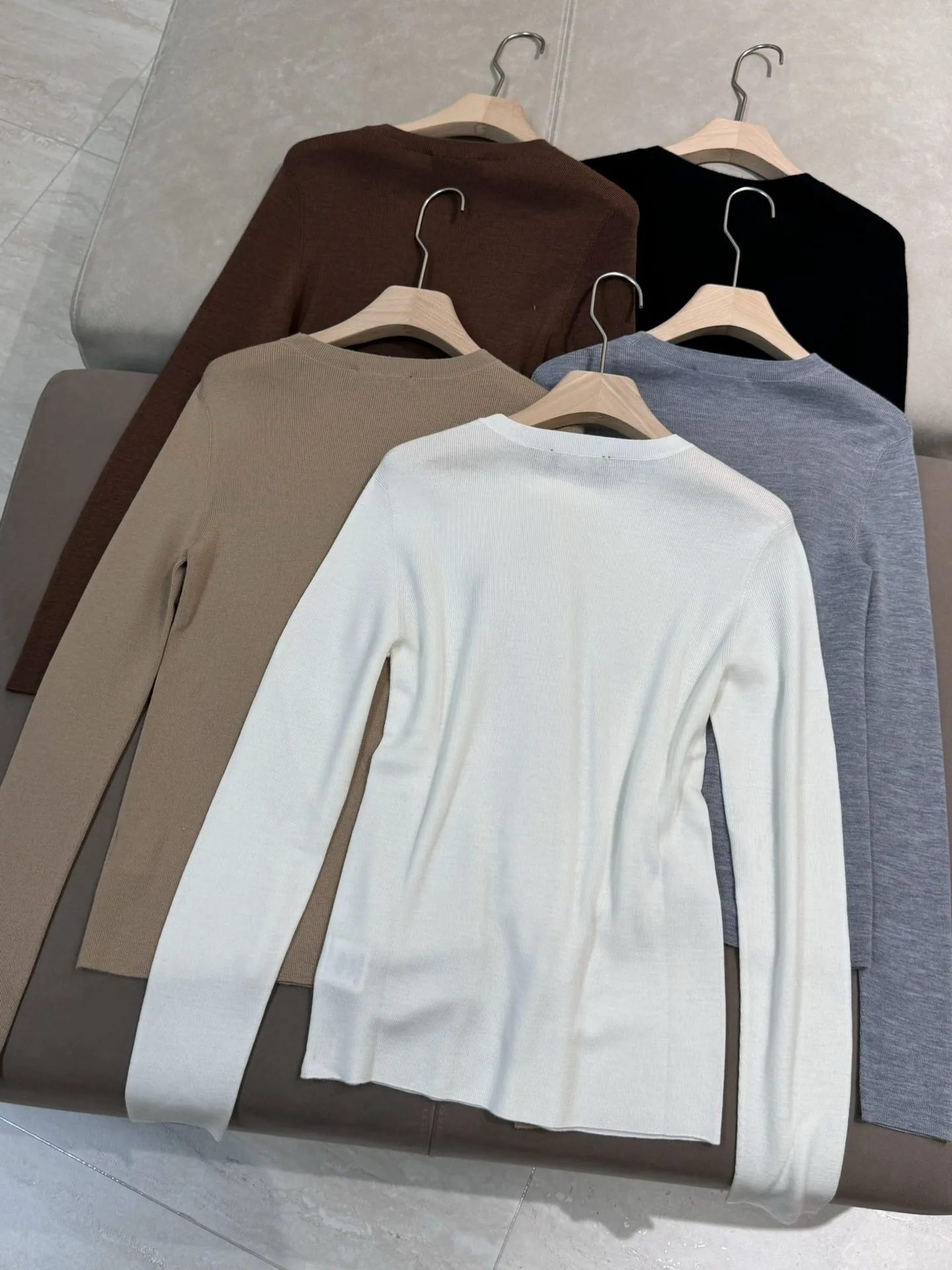 Women's Worsted Cashmere Wool Stretch Knit Sweater Basic Long Sleeve Round Neck Bottoming Shirt Five Colors