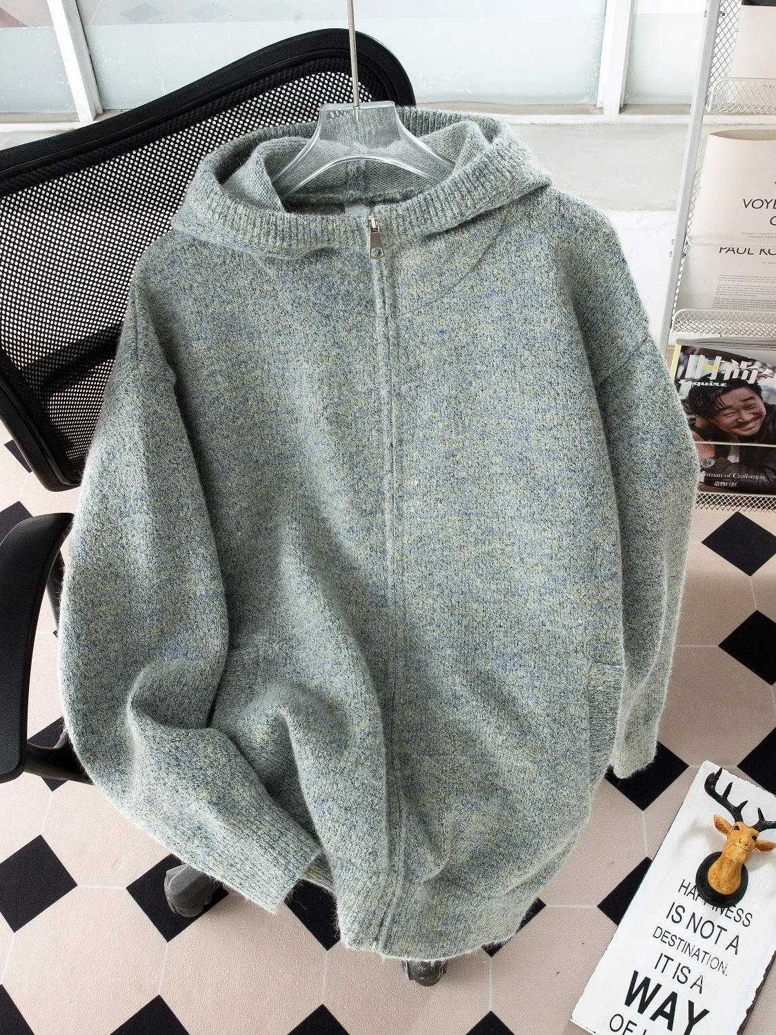 

Вязаный свитер Laid-ba Sle Thiened с капюшоном, в стиле американской уличной моды, трендовый бренд, радужные цвета, парный свитер