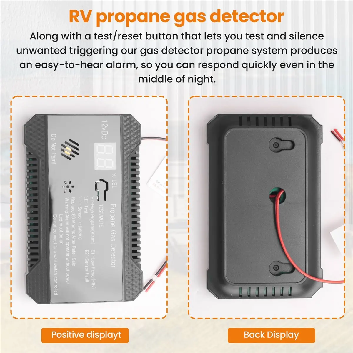 #84M Propane Detector 12V LPG Natural Gas Sensor Leak Alarm 85DB (Black),Gas Detector,(ABS)