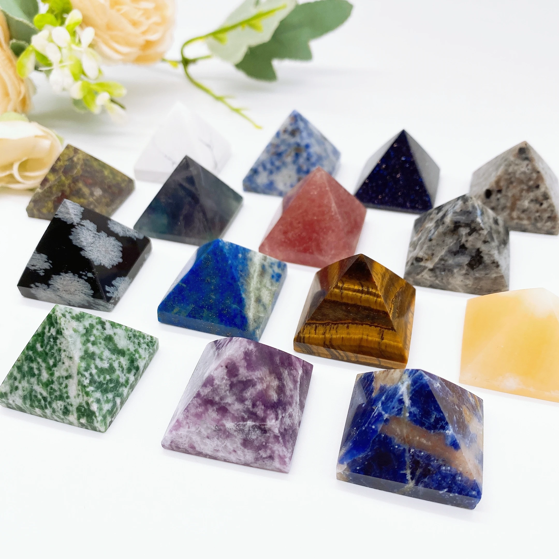 30MM occhio di tigre naturale lapislazzuli pietra Fluorite ossidiana piramide cristallo Chakra Point Tower Witch Energy Healing Home Garden Decor