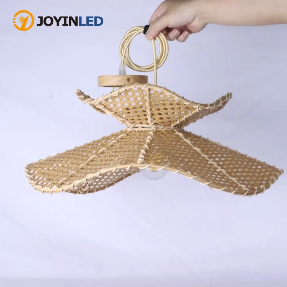 

JOYINLED Подвесной светильник из ротанга ручной работы, современная светодиодная люстра в скандинавском стиле в стиле ретро, 50 см, светильники для спальни и гостиной.