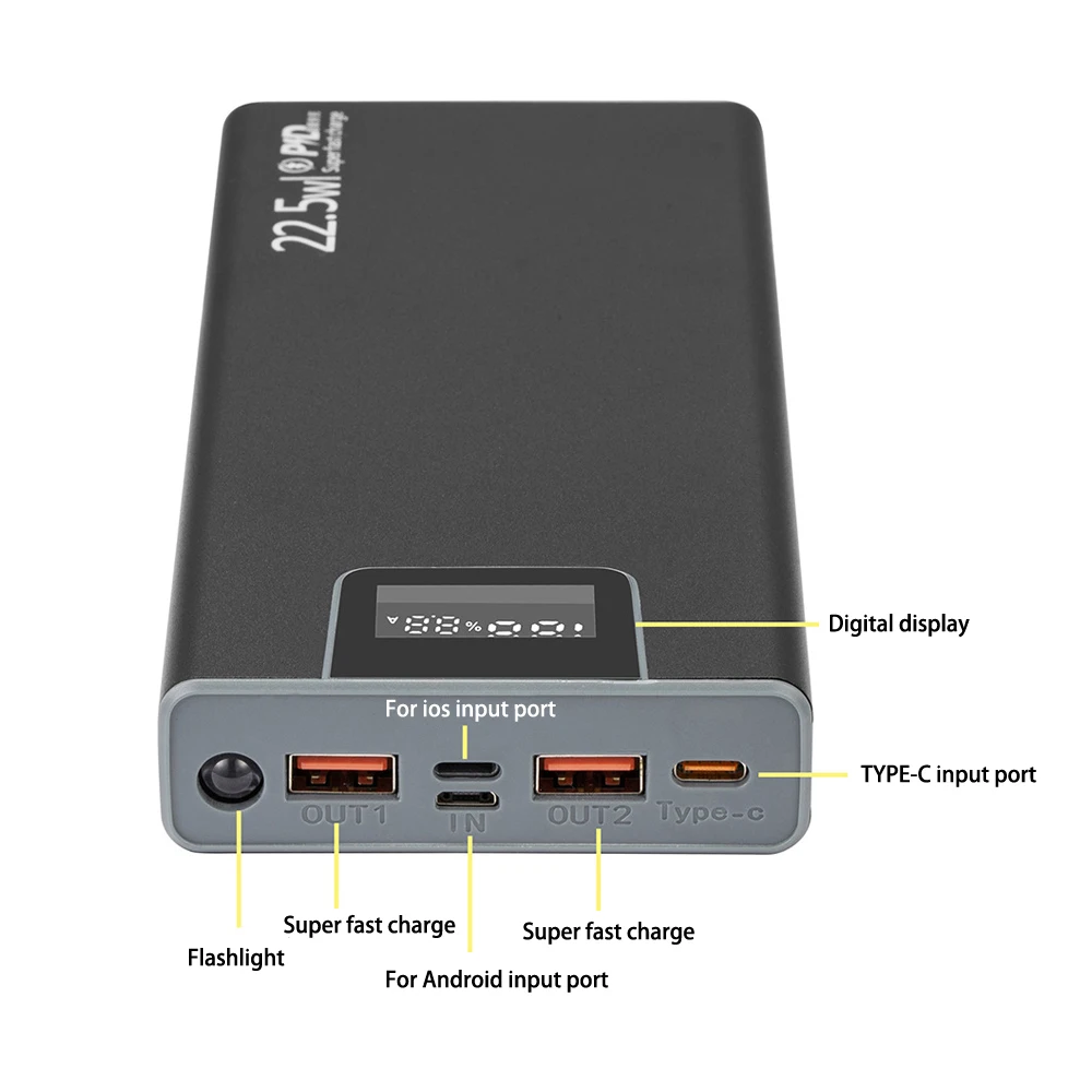 Welding-free Aluminum Alloy Power Bank Shell 8-section Detachable Digital Display Fast Charging 18650 Battery Box