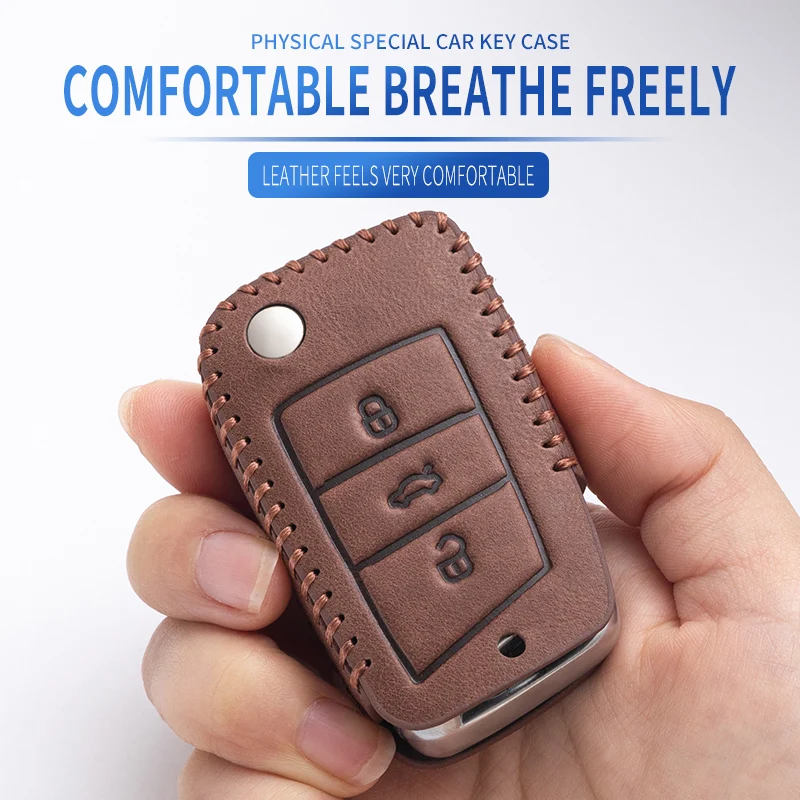 Brown Black Brown Leather Car Key Cover Case for Volkswagen Tiguan MK1 MK2 Magotan Passat B5 B8 Polo Golf 4 5 6 7 Mk7 Jetta POLO