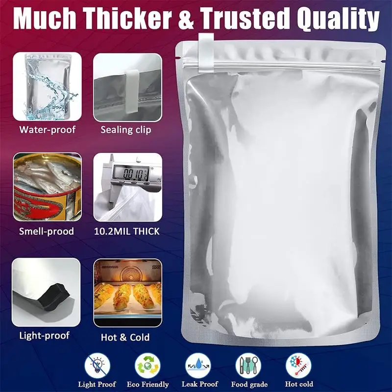 Mylar Bags For Food Storage Mylar Bags For Food Storage With 100x400CC Oxygen Absorbers 3 Layers Thicken Reusable Heat Sealable