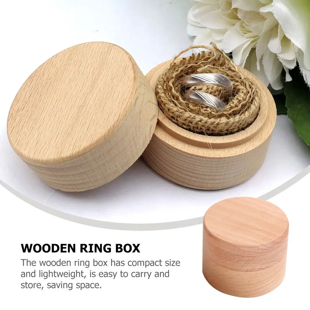 

Деревянная круглая коробочка для колец, компактный футляр для обручальных колец, портативный футляр для предложения руки и сердца, подарочная шкатулка для ювелирных украшений, держатель для колец