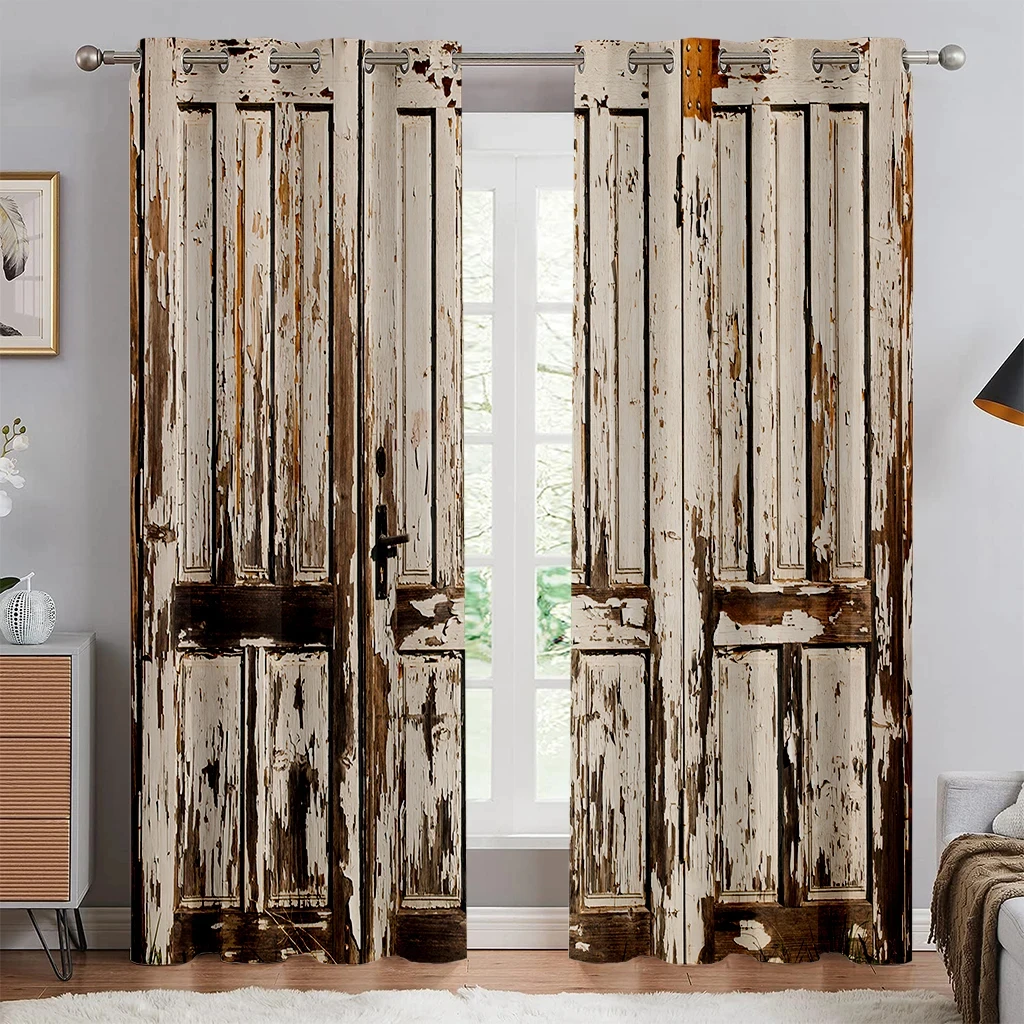 Window Curtains Retro Wooden Door Realistic 3D Printing Curtains Bedroom Living Room Kitchen Blinds Decorative Curtains Custom