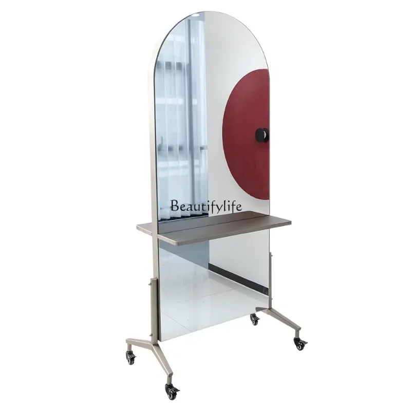 

Hair Salon Mirror Stainless Steel Barber Shop Dressing Table Mobile Hair Salon Mirror