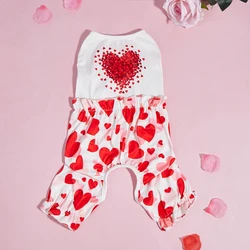 Dog Pajamas Pjs Pup Jumpsuit Lovely Hearts Printed Dog Clothes for Small Dogs Girl Boy ,Dogs Pink Puppy Clothes Doggie Onesies C