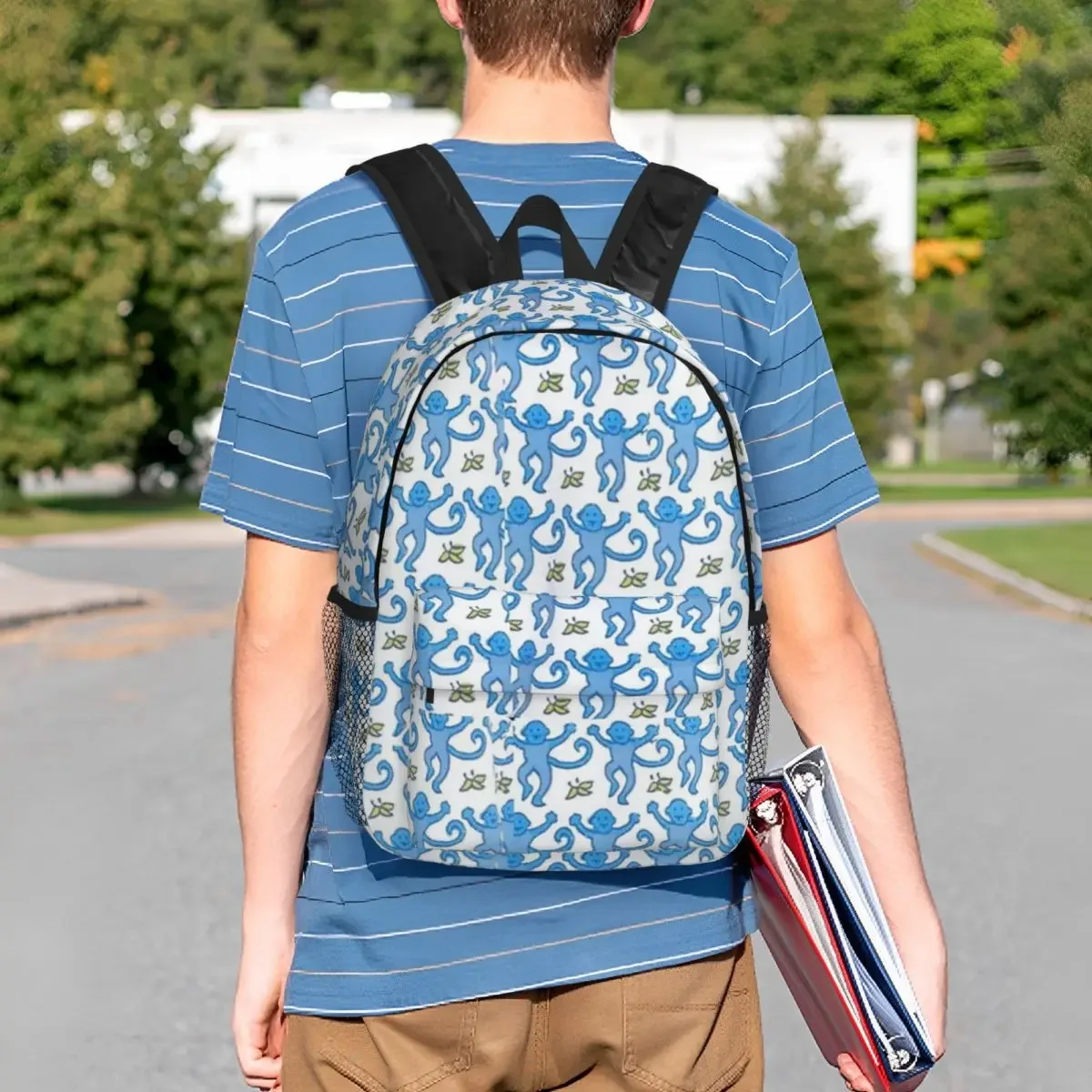 Sacs à dos de singes preppy bleus pour garçons et filles, cartable de dessin animé pour étudiants, sacs d'école, sac à dos de voyage, sac initié, grande capacité