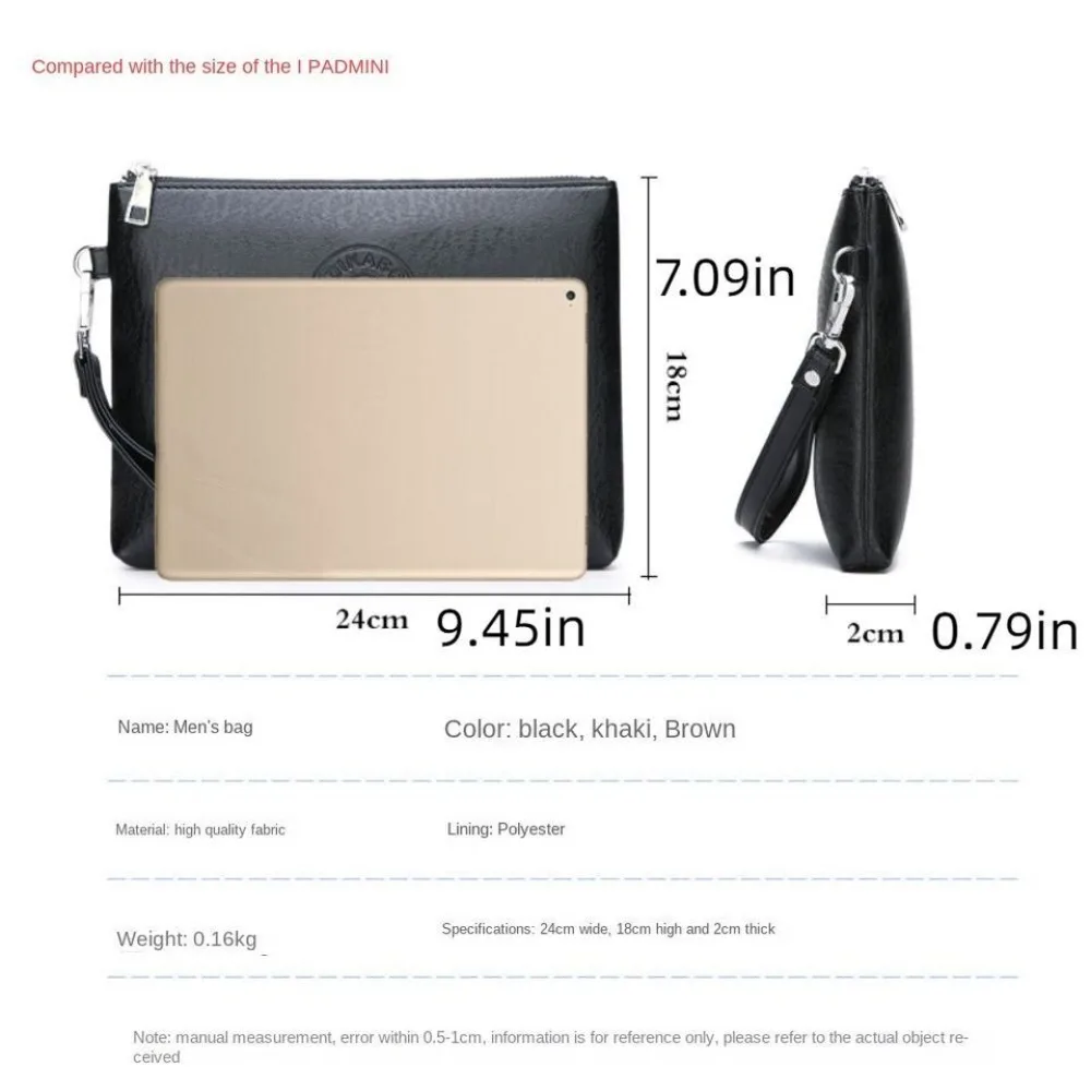 New Leisure Male Clutch Bag PU Soft Leather Large Capacity Envelope Package Toiletry Bag