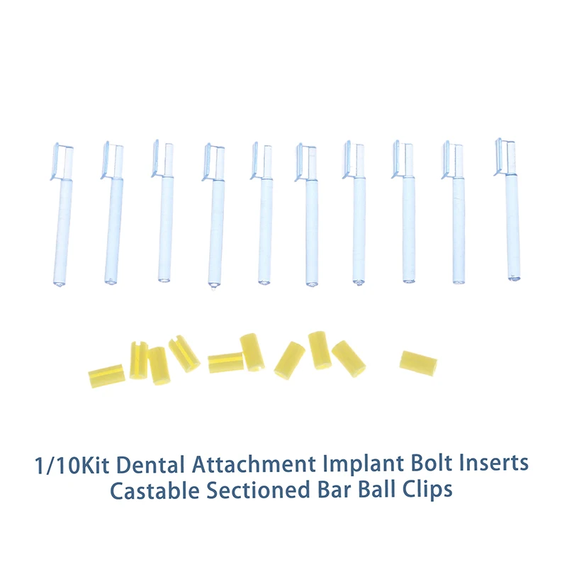 1/10 Kit Dental Attachment Implant Blue Bar Yellow Clips Bolt Inserts Castable Sectioned Bar Ball Clips