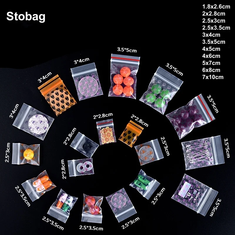 

StoBag 100pcs Cartoon Transparent Mini Ziplock Bags Small Sealing Jewelry Packaging Pouch Storage Waterproof Reusable Plastic