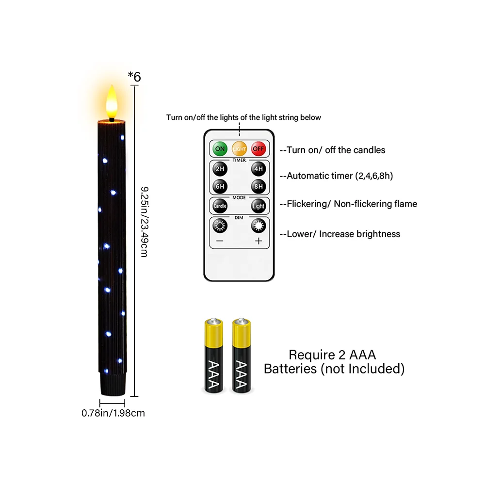 Built-in String Lights Electronic Candles Paraffin Wax Flameless Timer Dimmable Realistic Flame for Halloween Wedding Party Gift