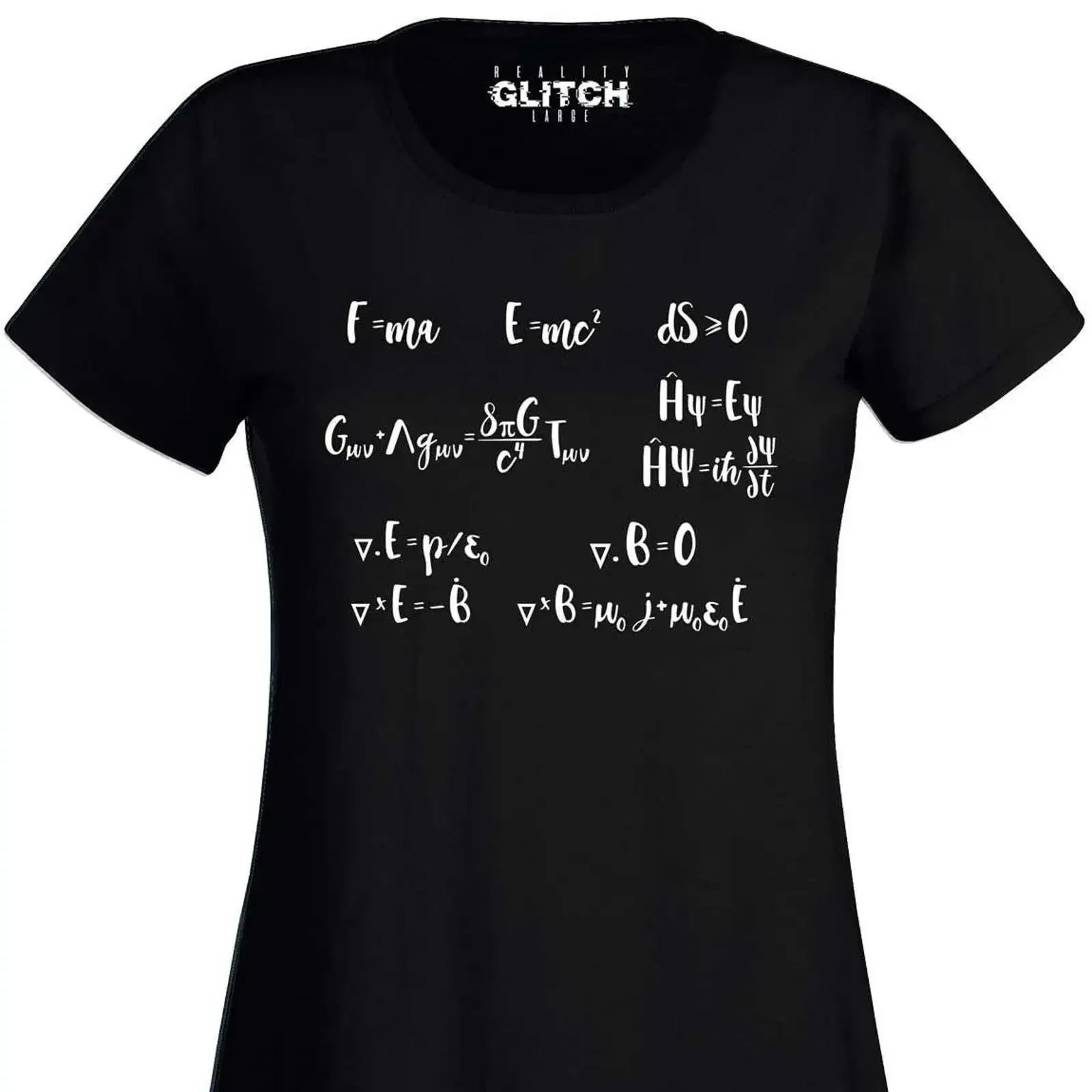 Reality Glitch Greatest Science Equations Womens T Shirt Black L vintage Washed homme Versatile streetwear Soft Unisex Slightly