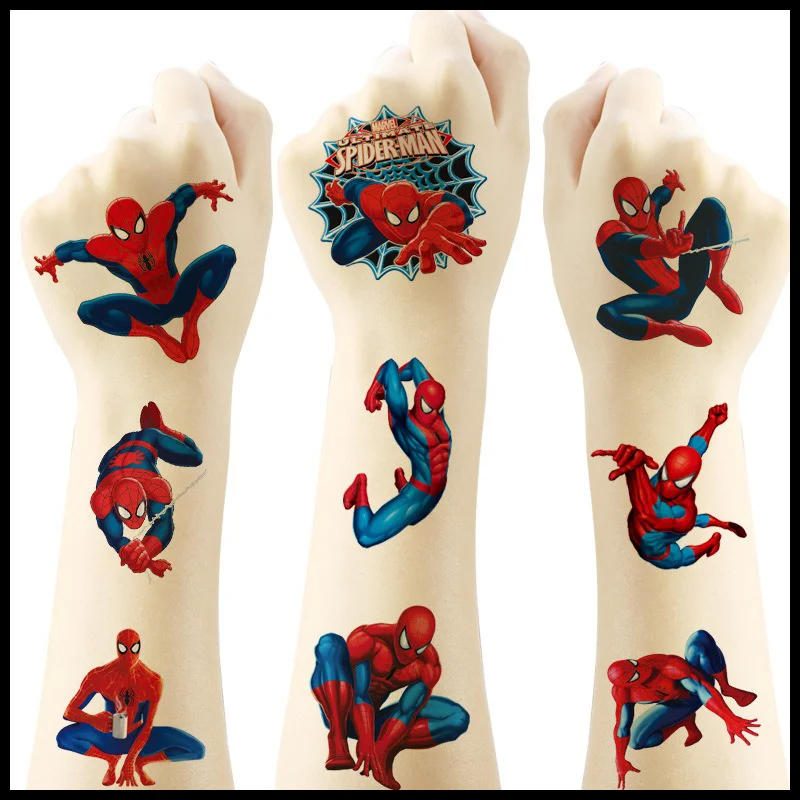 Marvel Avengers การ์ตูน Tattoo สติกเกอร์ Spider-Man น้ําชั่วคราว Tattoo สติกเกอร์สําหรับของเล่นเด็กเทศกาลของขวัญ Party