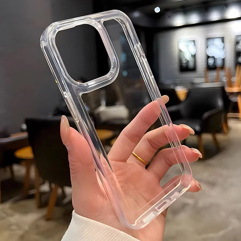 Luxury Transparent Clear Phone Case For iPhone 15 13 12 11 14 Pro Max X XR XS Max 7 8 Plus Shockproof Silicone Bumper Back Cover