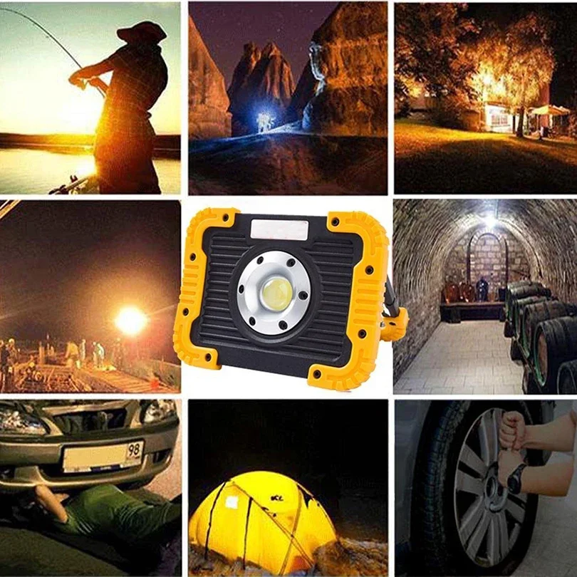 Luz de trabajo con carga USB, foco LED COB recargable de emergencia, linterna para tienda de campaña, reflector portátil para acampar al aire libre Fishi