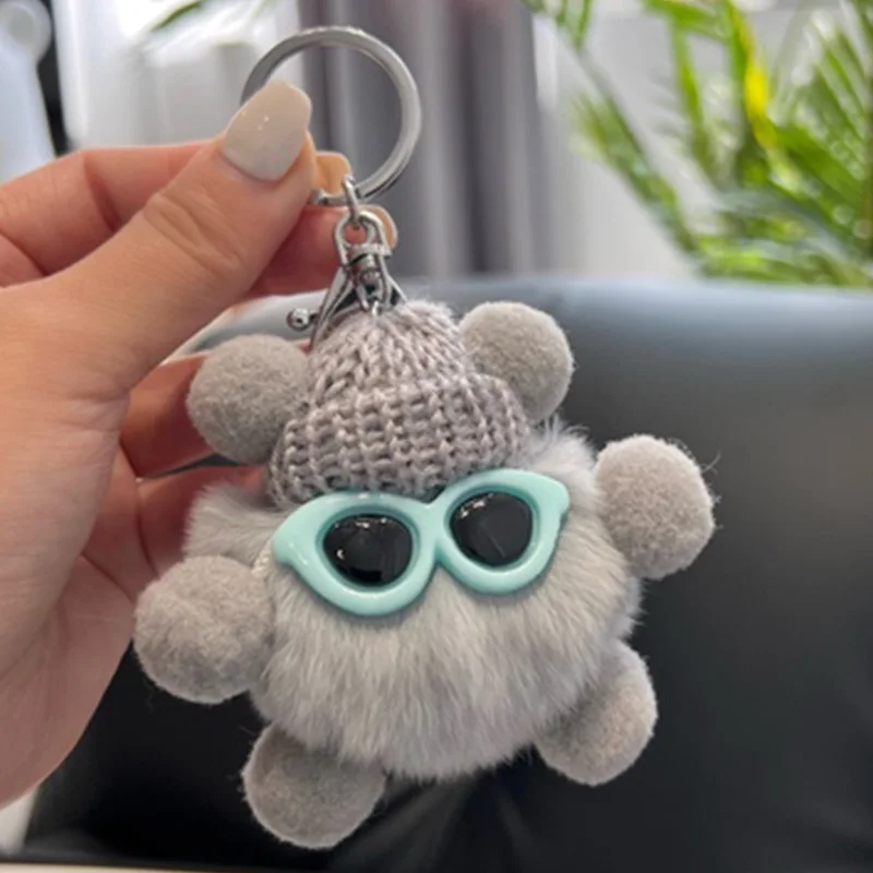 1PCS Faux Fur Soot Sprite Keychain Plush Totoro Bag Charm Cute Cartoon Key Ring for Backpack Purse Gift  keychain