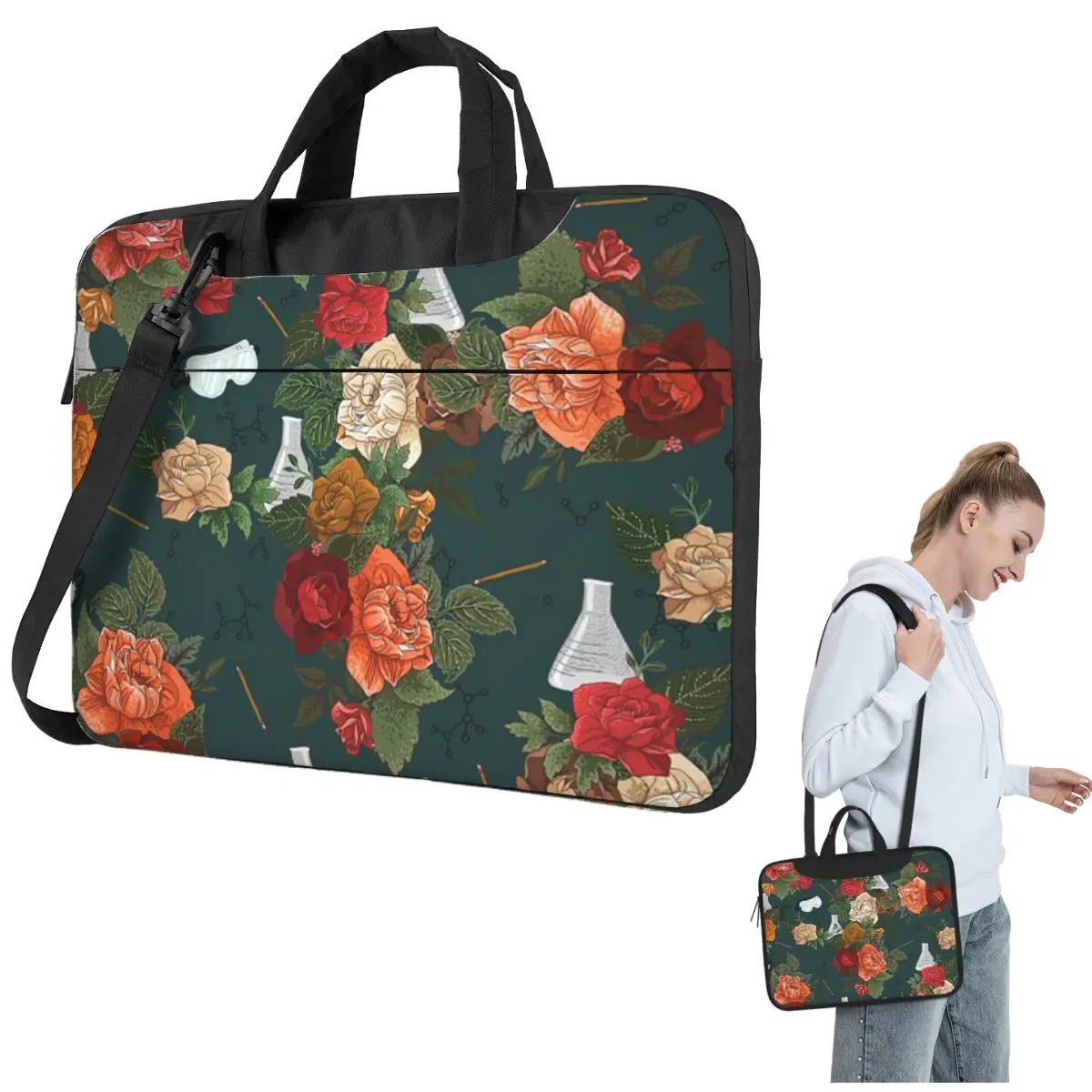 

Chemistry Floral Crossbody Laptop Bag Case Computer Bag 13 14 15.6 Inch Notebook Pouch for Macbook Pro