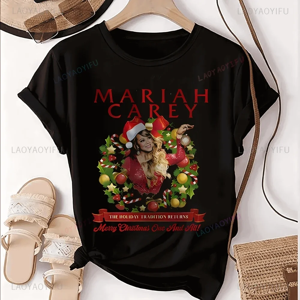 

Mariah Carey Wishes You All A Merry Christmas Printed T-shirt Top Unisex Trend Short Sleeve Unisex Shirt Graphic Large T-shirt