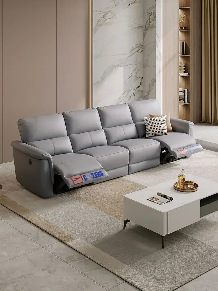 Simple Electric Function Tofu Block Technology Fabric Straight Row Sofa