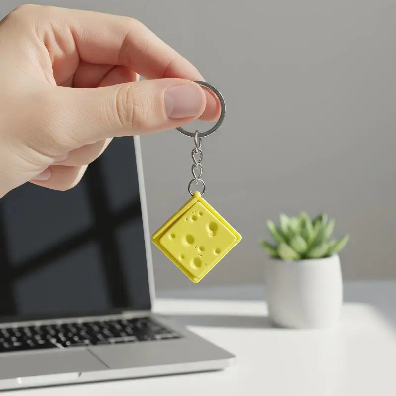 Stress Relief Mini Cheese Keychain Fidget Keyboard Clickable Keycap Sensory Toy for Adult Kids Office School Relaxation