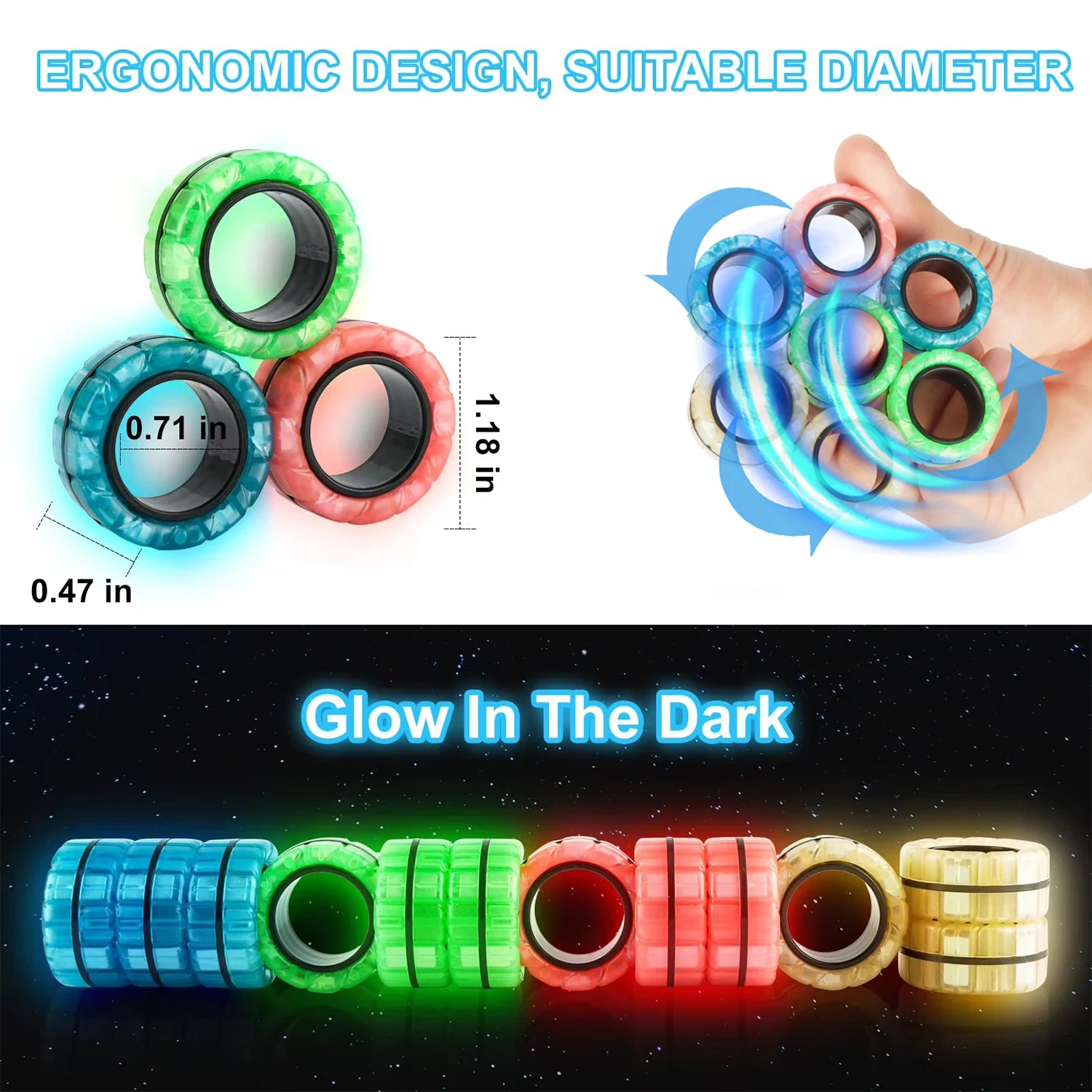 12 Stück im Dunkeln leuchten Magnet ring Zappeln Spinner Spielzeug Finger Magnet Adhd Stress abbau für erwachsene Kinder Angst