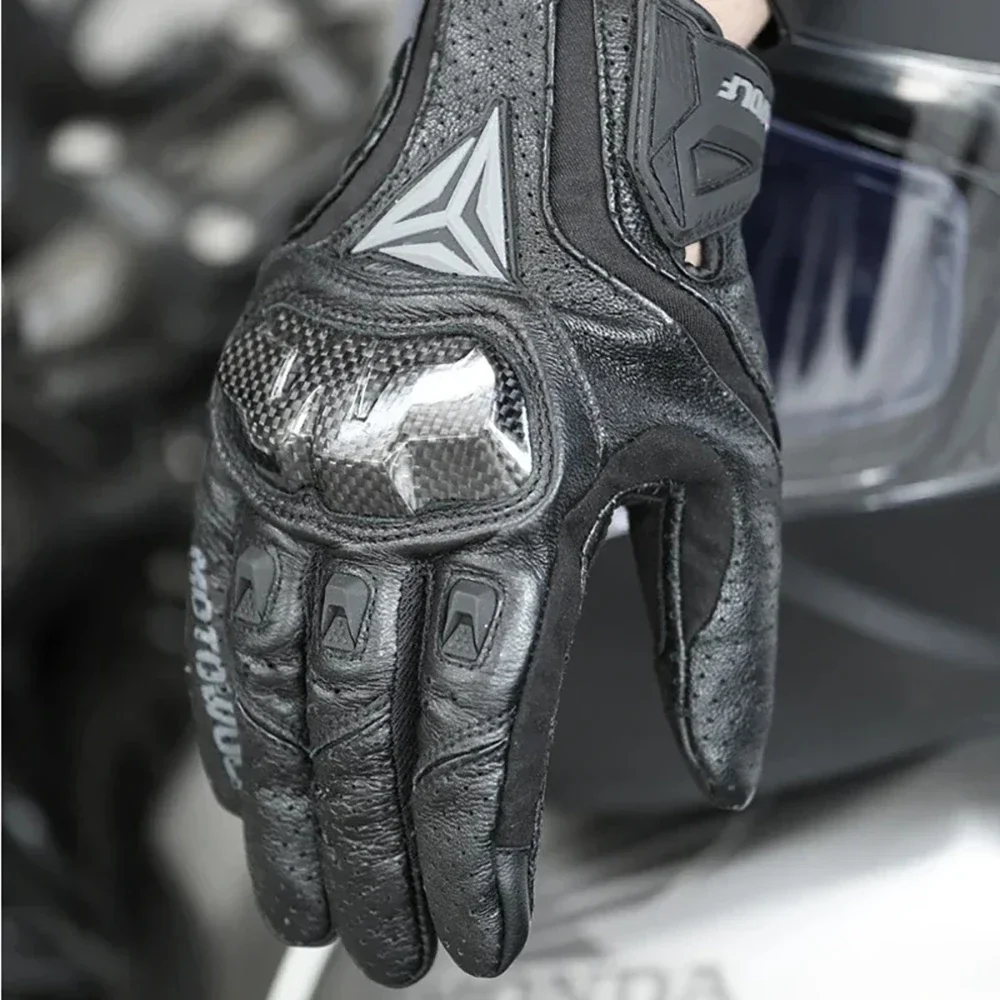 Motocicleta proteger couro unisex moto tela de toque respirável motocross equitação corrida carbono luvas protetoras dedo cheio