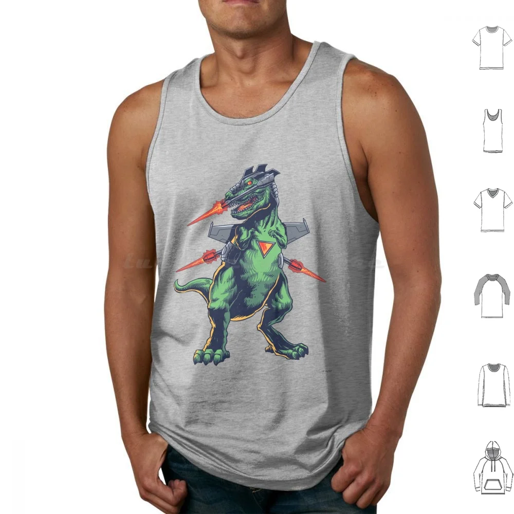 Scifi Dino Tank Tops Print Cotton Dino Weapon Robot Scifi Animal Comic Metal War