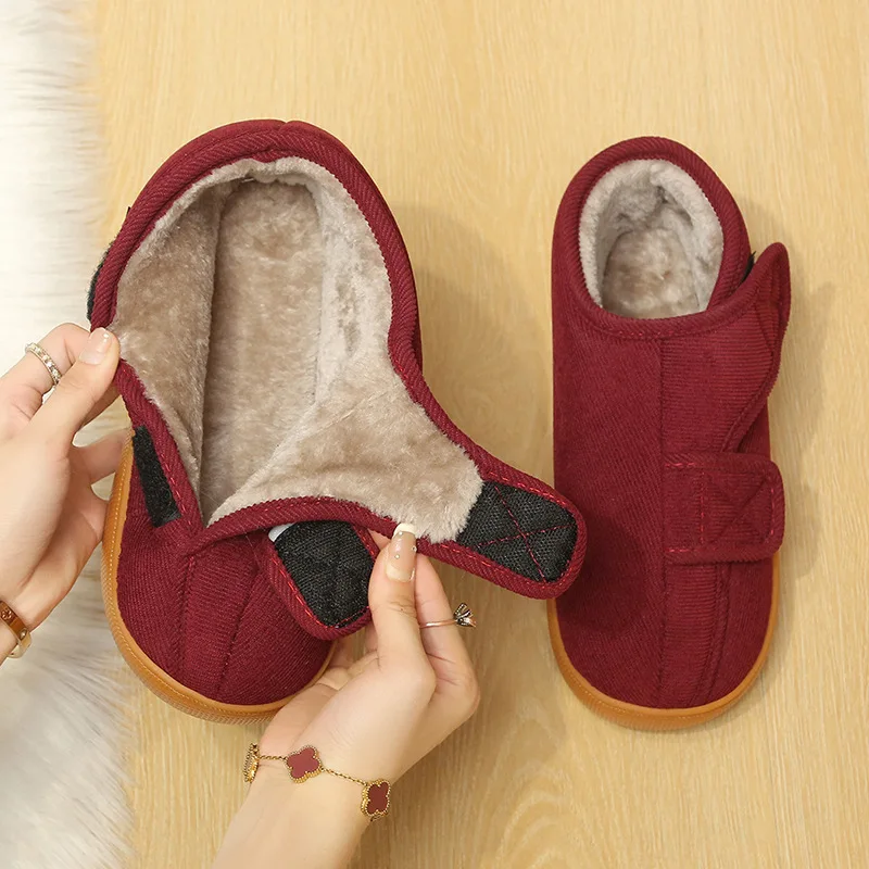 Zapatillas de algodón sueltas con talón, para madres de mediana edad y mayores, zapatos para personas mayores, para pies anchos, para el hogar.
