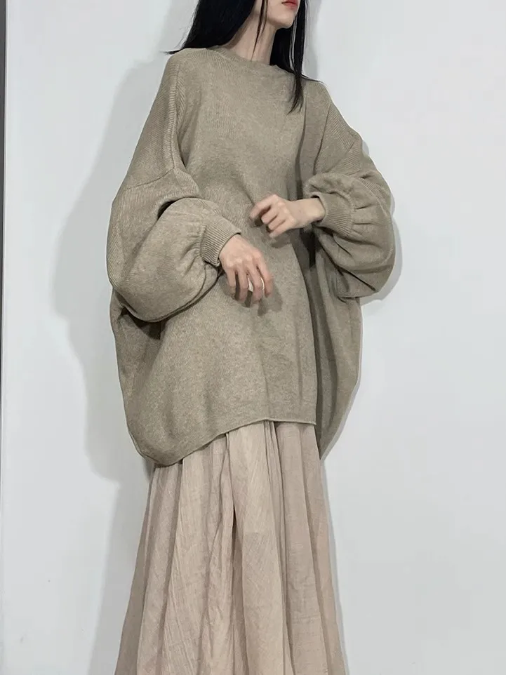 New Chinese Style Knitted Sweater Lantern Sleeve Set Women's Fashion Zen Atmosphere Cold Tone Top Quality Polyester Nylon