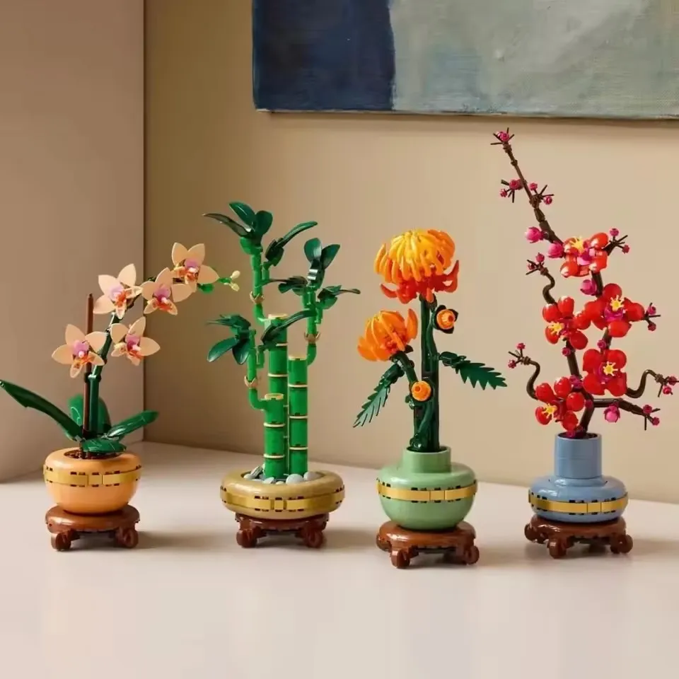 2025 nuevo ramo 10343 10344 10368 10369 orquídea bambú crisantemo flor de ciruelo bloques de construcción DIY flores juguete para chico adulto