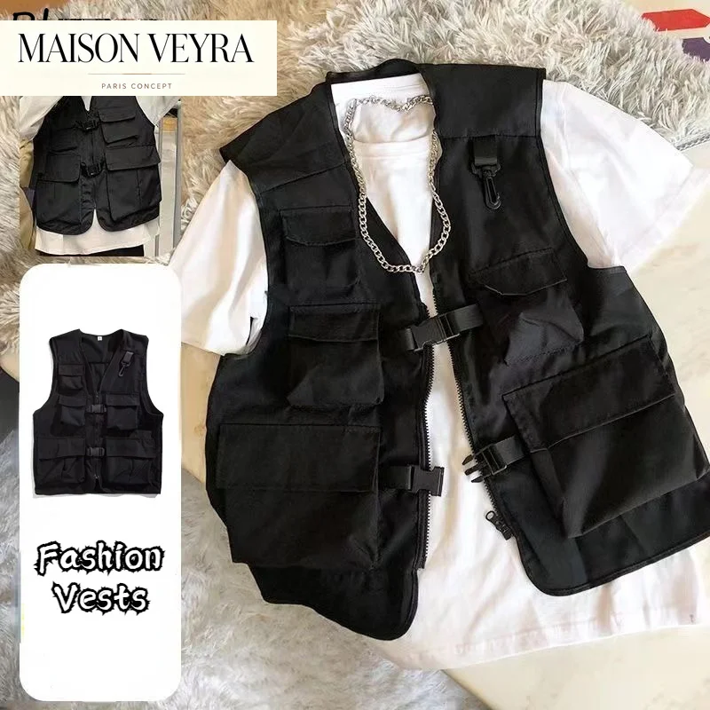 Chalecos Multibolsillos para Mujer, Estilo Techwear, Chalecos sin Mangas para Exteriores, Chaqueta Unisex, Estilo Cargo, Moda Safari, Estilo Boyfriend, Ropa Urbana
