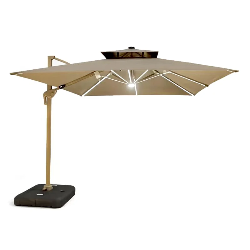 Modern Outdoor Foldable Garden Umbrella Solar-Light Villa Balcony Park Dining Base Courtyard Sun Umbrella Stand
