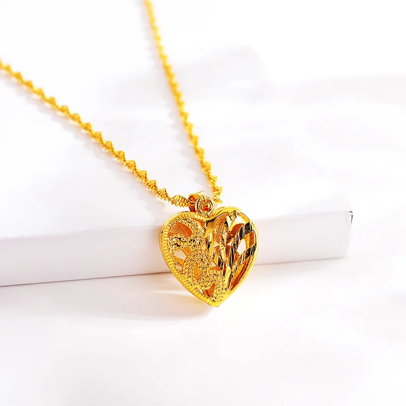 Boutique AU999 gold necklace for women 24K pure gold love clavicle necklace female peach heart-shaped pendant gold jewelry