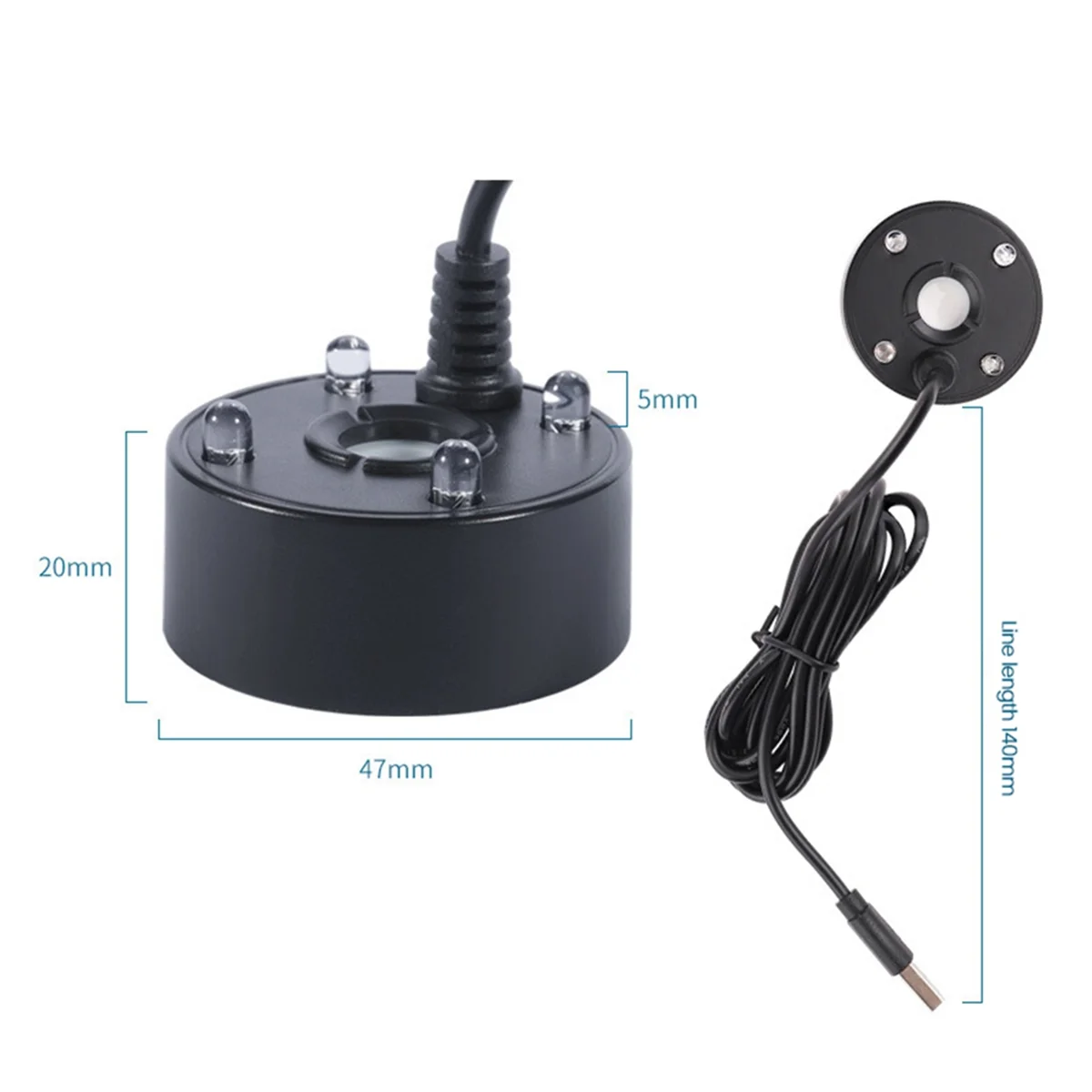 미스트 메이커, USB 포트 4 색 LED 조명, 미니 미스터 안개 기계, 실내 분수 정원 연못 물 안개 무화기, 블랙