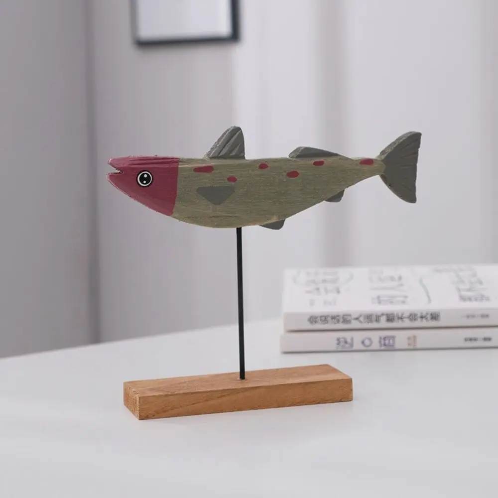 Aesthetic Nordic Wooden Fish Statue- Distressed Coastal Fish Sculpture for Beach House Decor