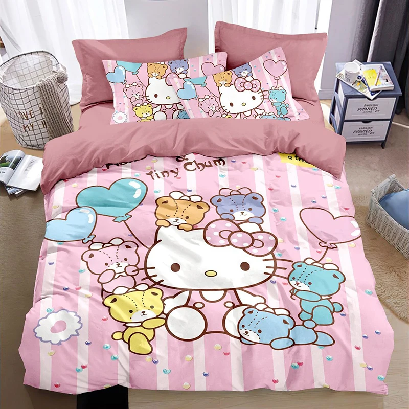 Sanrios Hello Kitty Melody Kuromi Pochacco Anime Cartoon Bedding Four Piece Girl Sheet Quilt Cover Dorm Bedclothes Home Textile