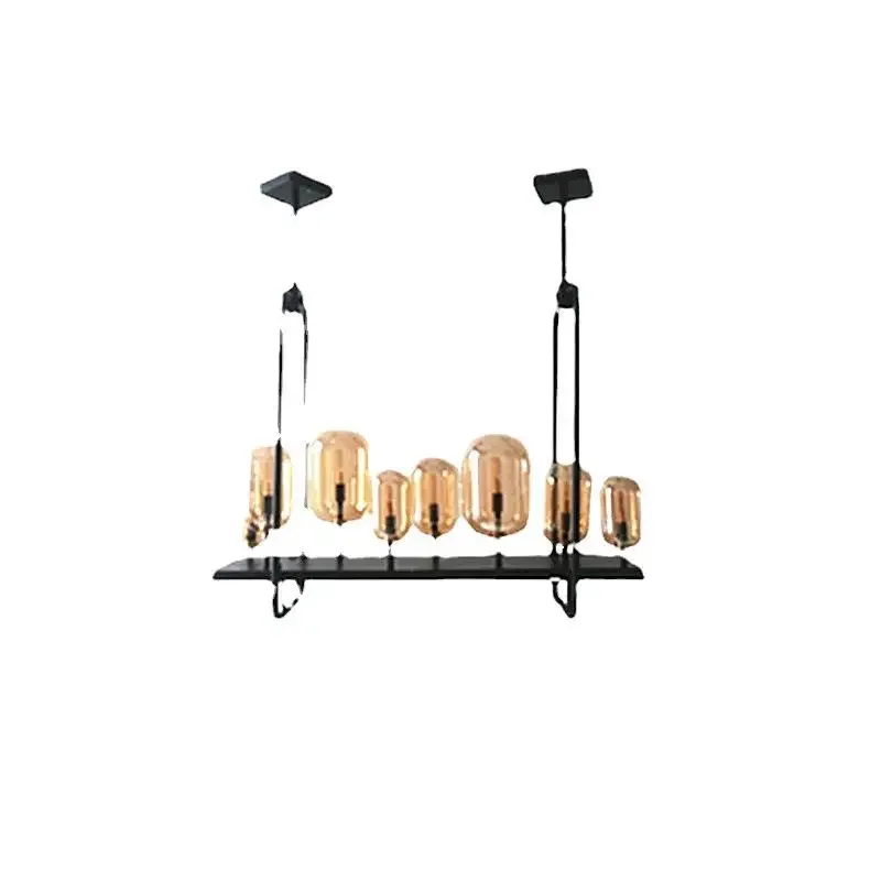 

Nordic creative glass chandelier, rectangular engineering wrought iron ceiling lamp