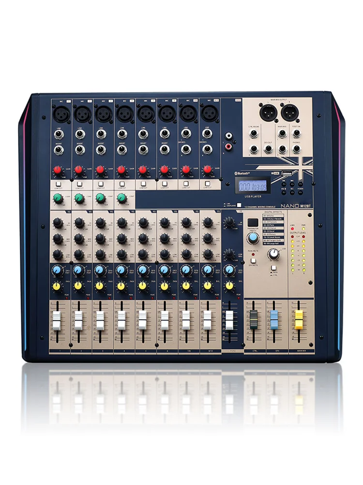 Nano M12BT Compact analogue 12 channel mixing console with Bluetooth with 8 Mic inputs 3 Stereo inputs 2x2 audio interface