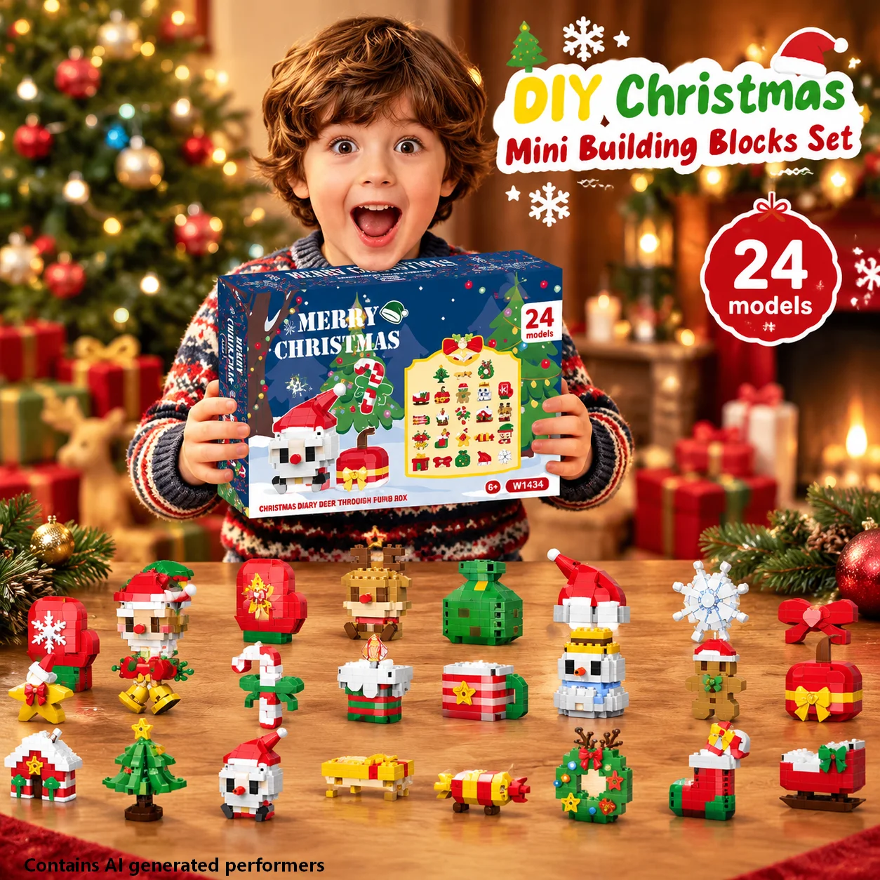 Weihnachts-TV-Bausteine-Spielzeug - DIY-Puzzle-Modell für Kinder, Geburtstagsgeschenke, Feiertagsgeschenke, Heim- und Bürodekoration, Sammlerstück
