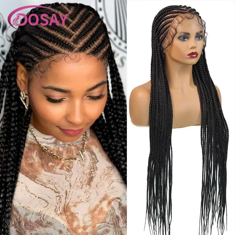 36" Synthetic Full Lace Braided Wigs For Black Women Knotless Box Braided Wig Cornrow Full Lace Frontal Braids Wig African Hair